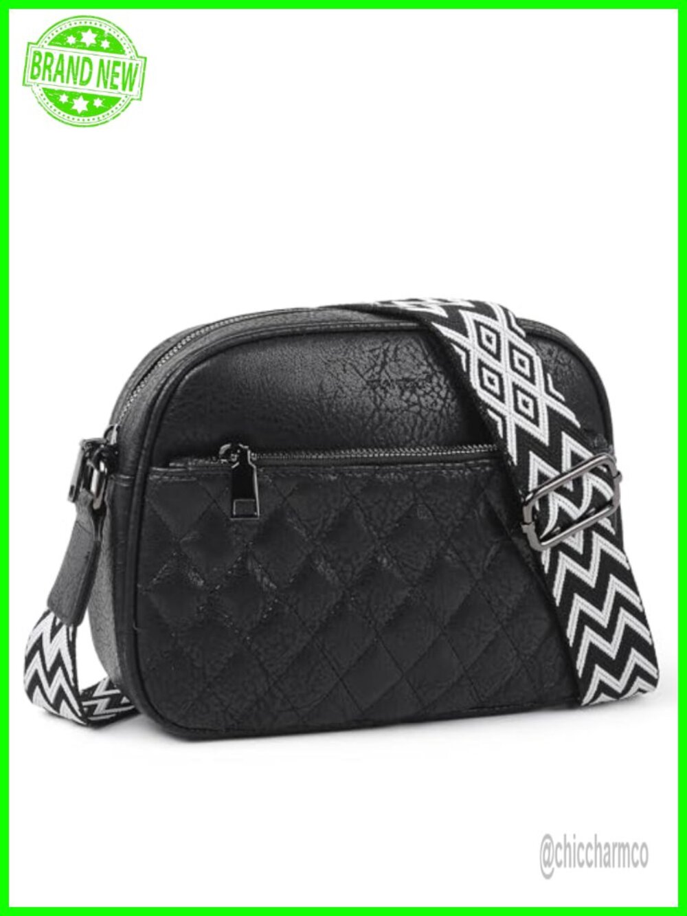Quilted PU Leather Crossbody Bag Adjustable Strap Travel Purse